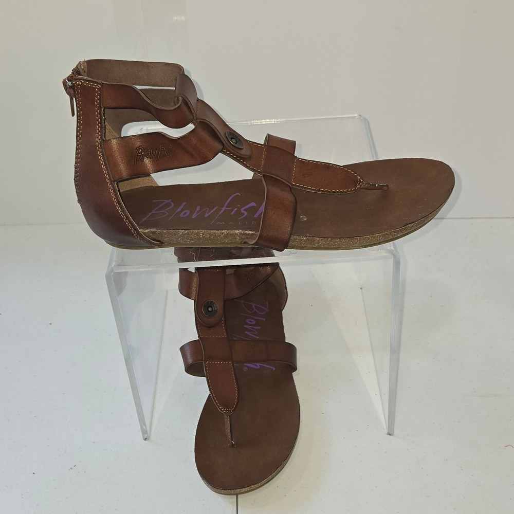 Blowfish Malibu Womens 9.5 Dycut Gladiator Sandals Brown Faux Leather Rear Zip